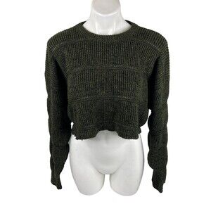 Checkpoint Women Large Green Sweater Cropped Long Sleeve Casual Ribbed